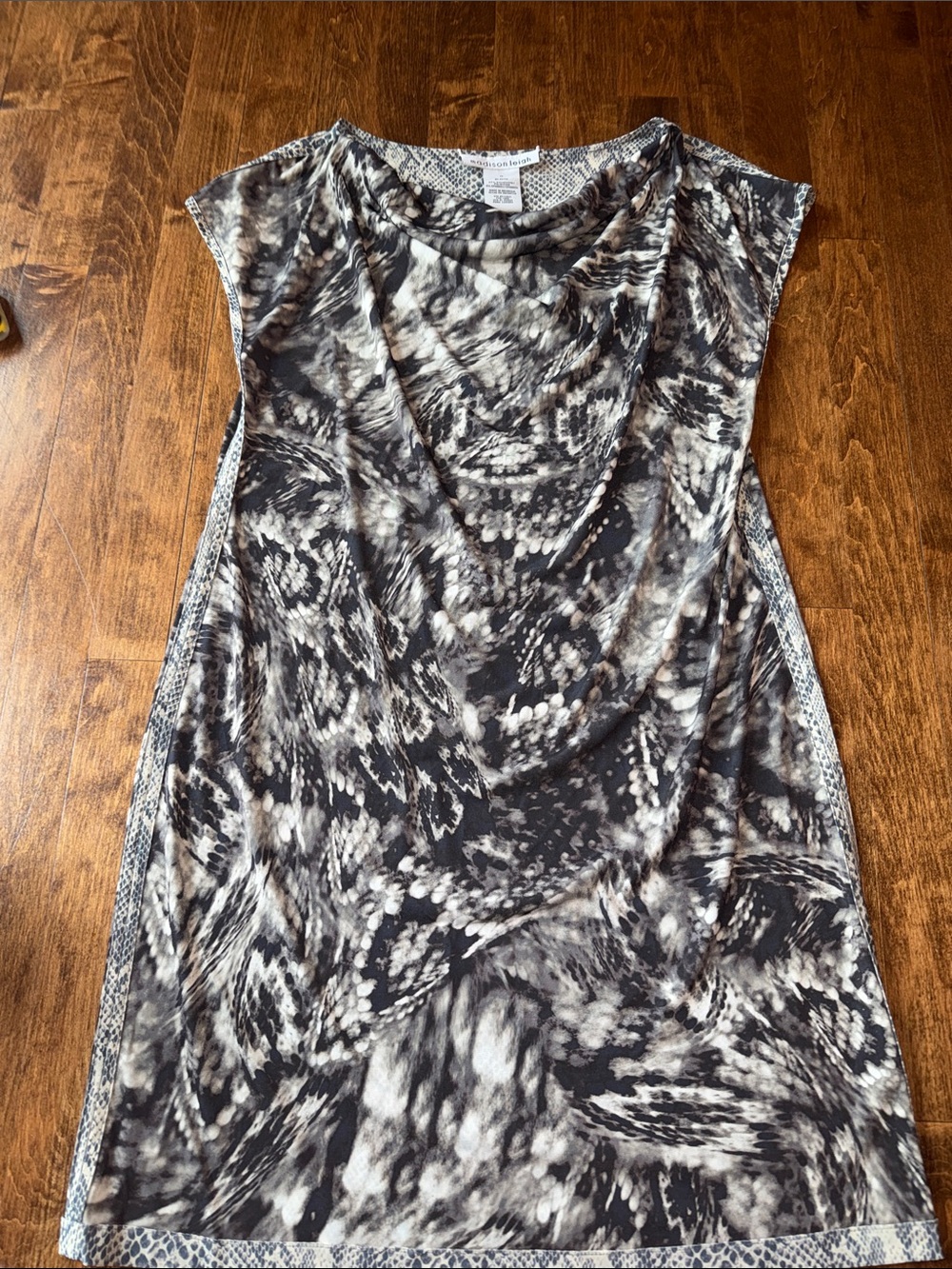 madison leigh Black, Green, & Grey Snake Print Abstract Print Midi Dress